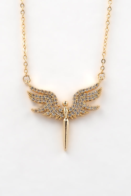 Zirkon Taşlı Altın Renkli Mikail Meleği Kolye