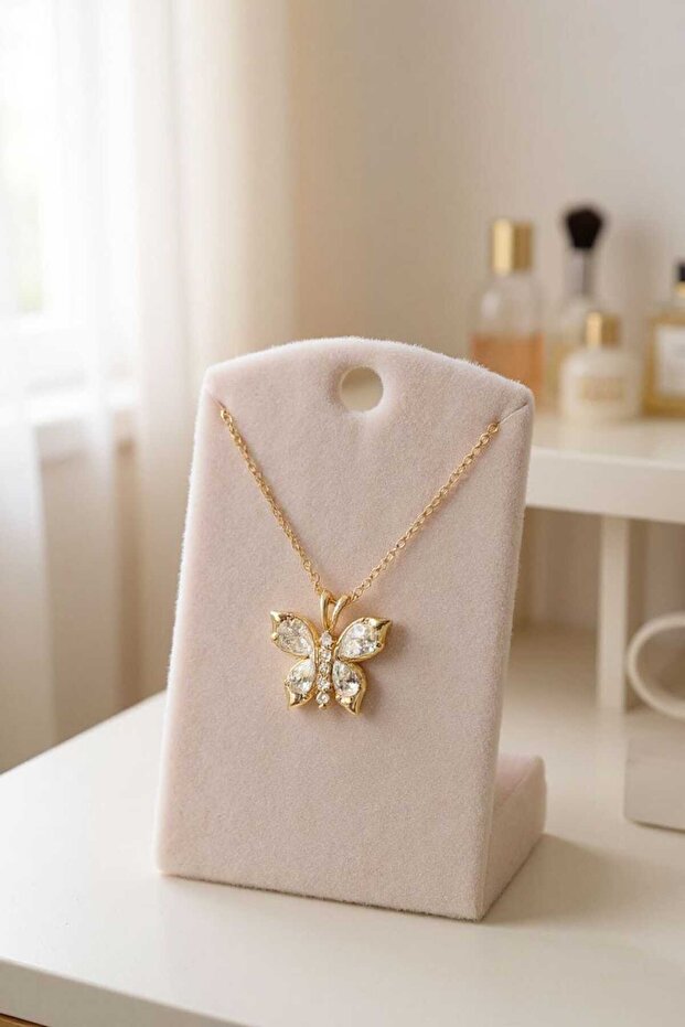 Çelik Kelebek Kolye Altın Renk