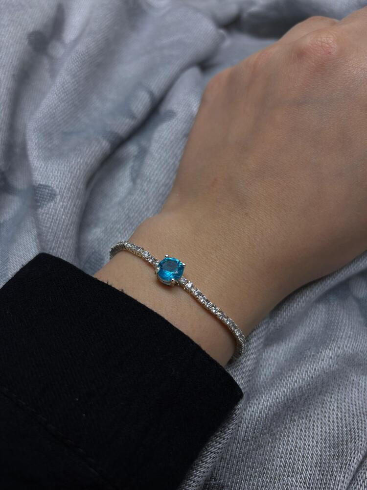 Siyah Işıklı Kutulu Kadın Aqua Marine Su Yolu Mavi Taşlı Bileklik