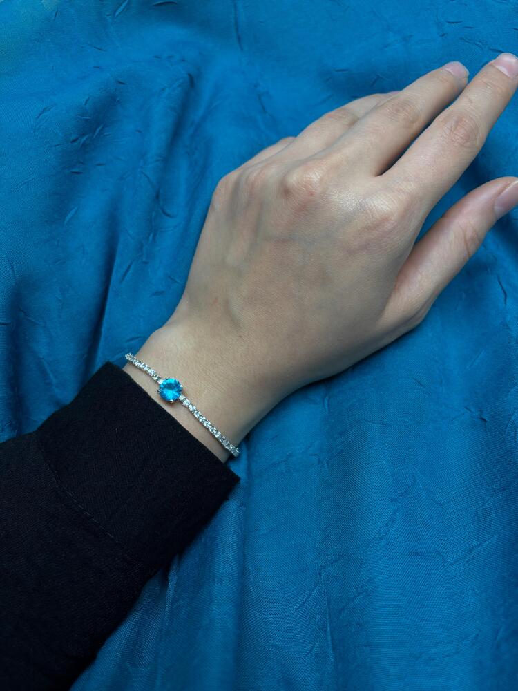 Siyah Işıklı Kutulu Kadın Aqua Marine Su Yolu Mavi Taşlı Bileklik