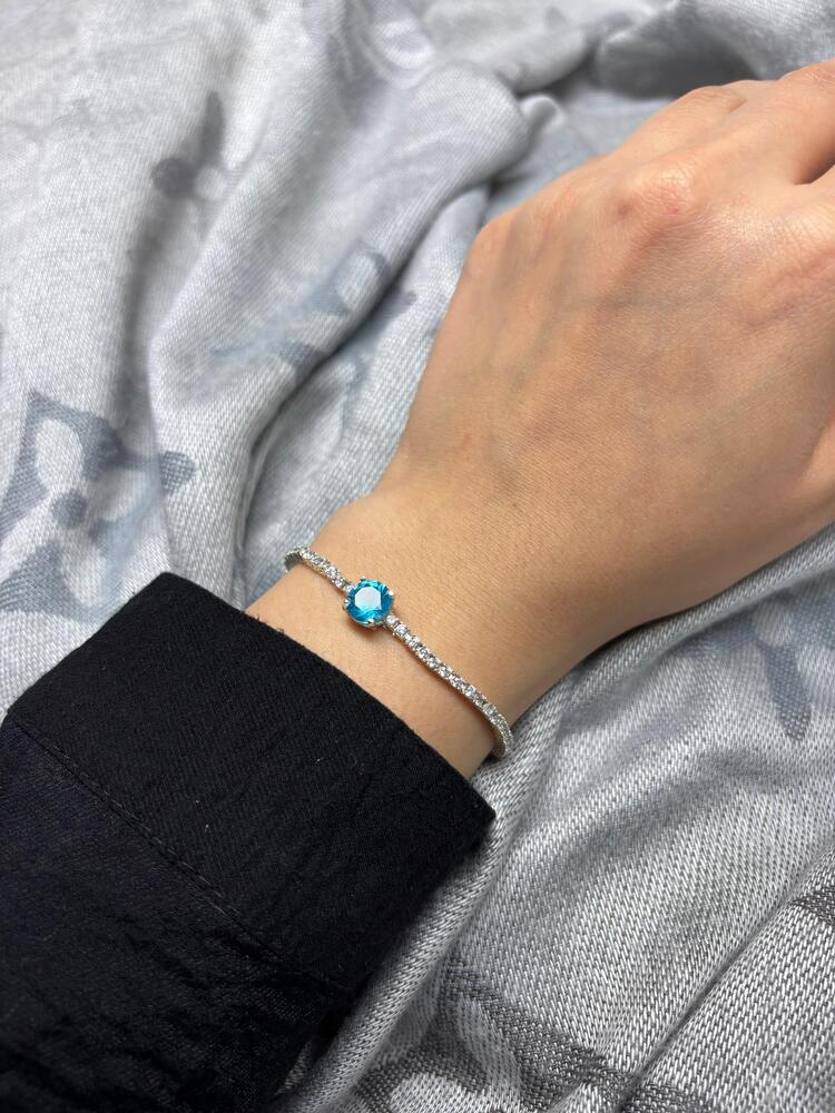 Siyah Işıklı Kutulu Kadın Aqua Marine Su Yolu Mavi Taşlı Bileklik