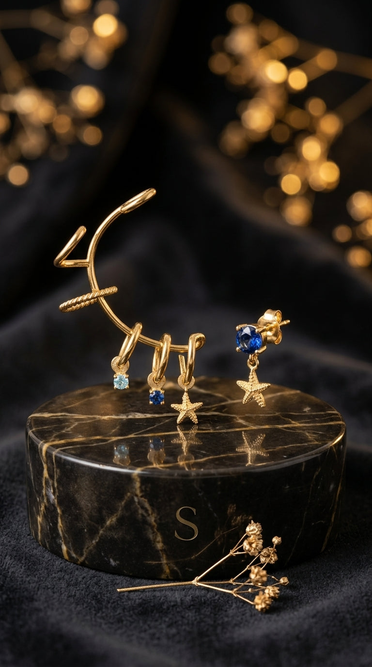 Altın Işıltı Çoklu Halka Küpe Seti (Ayarlanabilir)