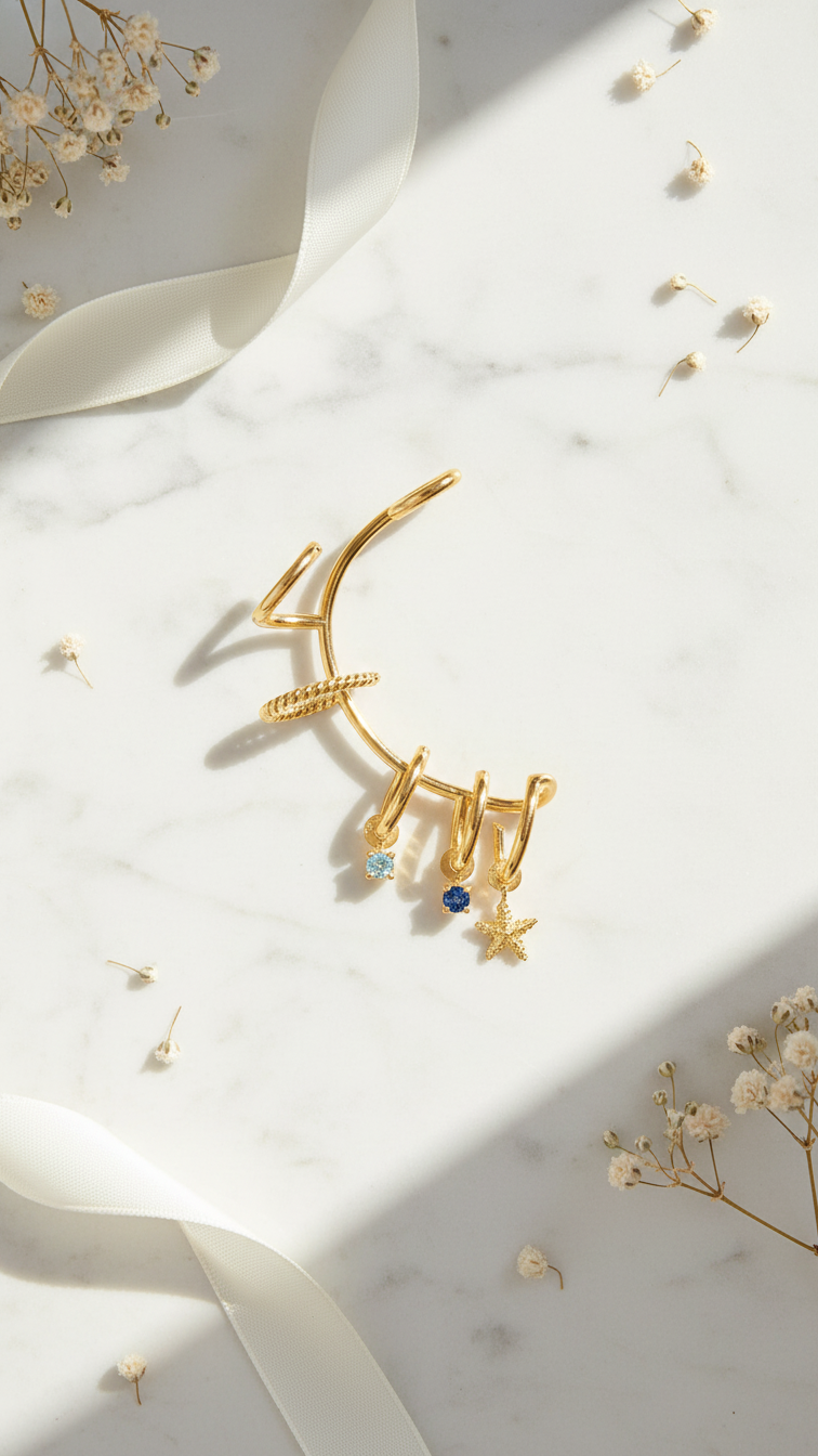 Altın Işıltı Çoklu Halka Küpe Seti (Ayarlanabilir)